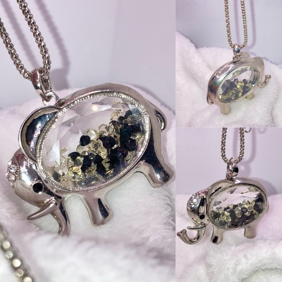 3-$10 Huge Rhinestone Filled Elephant Clear Window Pendant Necklace - Picture 2 of 4